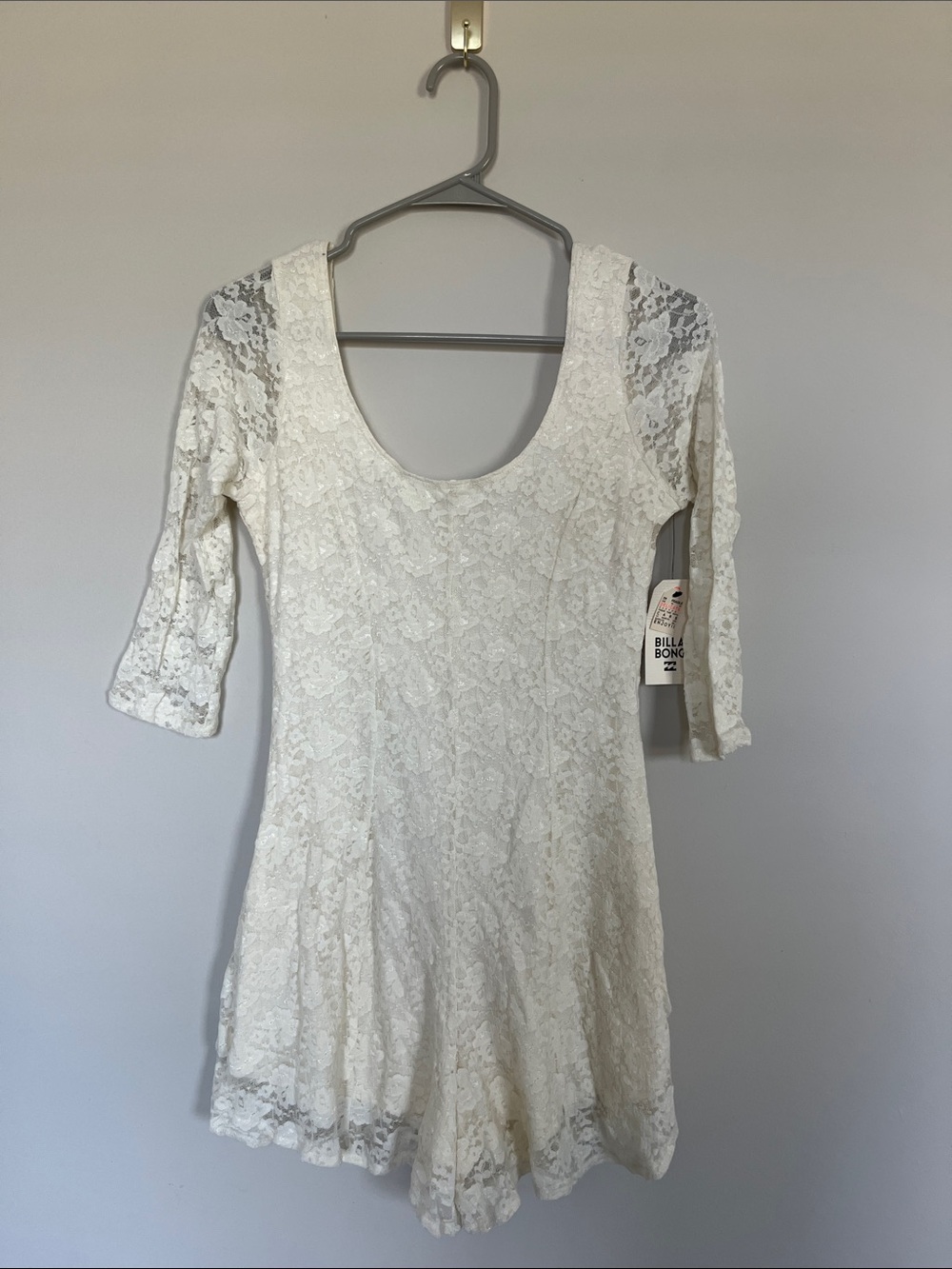 Billabong Ivory Lace Scoop-Neck Long 3 quarter sleeve romper